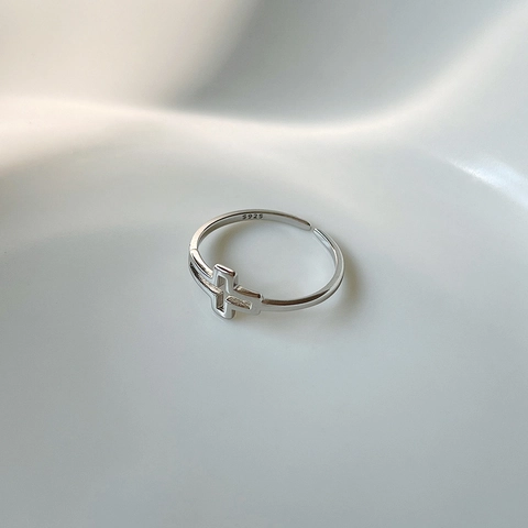 925 Sterling Silber Hohlkreuz Ring Offen Verstellbar Minimalistischer Geometrischer Finger Schmuck Damen