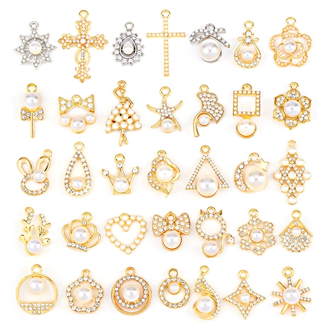DIY Schmuckanhänger Legierung Pendants Mit Künstliche Perle Strass Für Halskette Ohrring Herstellung Gold Farbe Handwerk Material