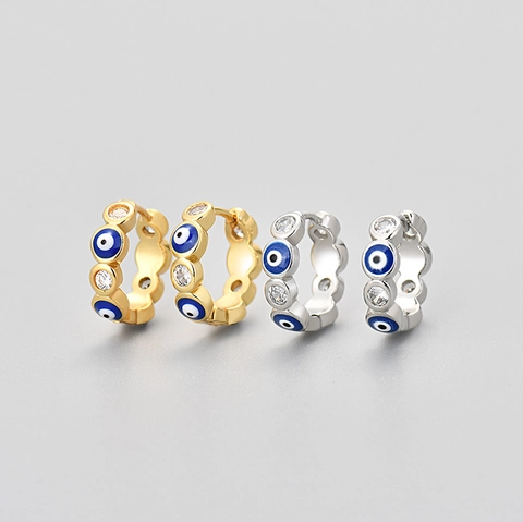 Evil Eye Rechteckige Huggie Creolen Kupfer Blaue Emaille Zirkon Inlaid Schützender Nazar Charme Für Frauen