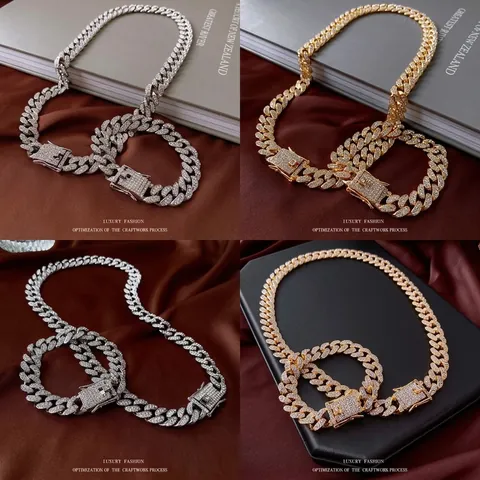 Cuban Link Kette Halskette Legierung Strahlender Strass Hip-Hop Luxus Modeschmuck Für Damen Herren Kastenverschluss