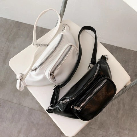 Dames Heuptasje PU Leer Mode Heuptas Met Metalen Ketting Street Style Casual Borsttas Crossbody Tas