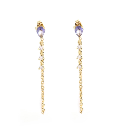 Elegante Kwastje Druppel Oorbellen Koper 18K Verguld Zirkoon Ingelegd Lange Ketting Mode Sieraden Voor Vrouwen