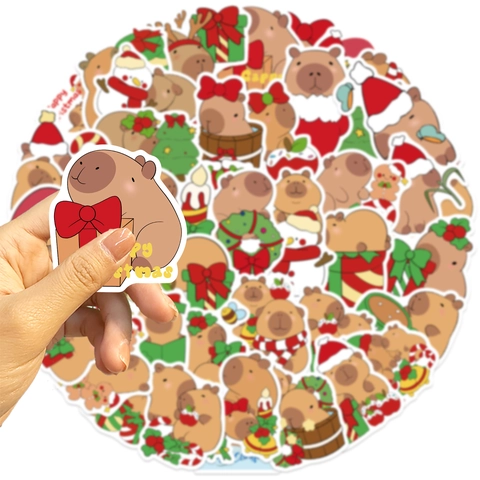 Adesivi di Natale Capibara Impermeabile Cartone Animato Animali Decalcomanie per Laptop Bagaglio DIY Decorazione Adesivi