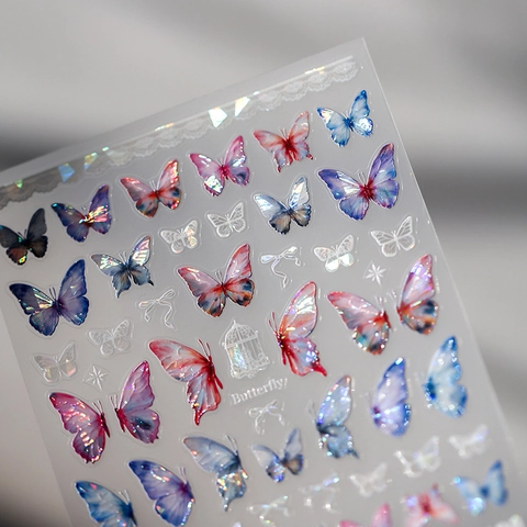 Schmetterling Nagelkunst Aufkleber Laser Holographische Relief 5D Abziehbilder Für DIY Maniküre Dekoration PET Material