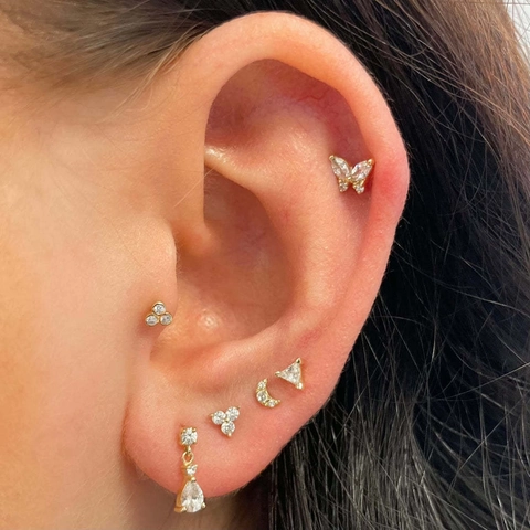 Geometric Zirconia Ear Cartilage Stud Copper With Stainless Steel Earring Post Screw Ball Back Piercing Jewelry