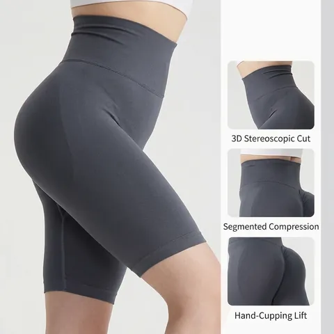 Nahtlose Yoga Shorts Damen Hohe Taille Nylon Spandex Bauchkontrolle Po Lifting Radlerhose Fitness Laufen Workout