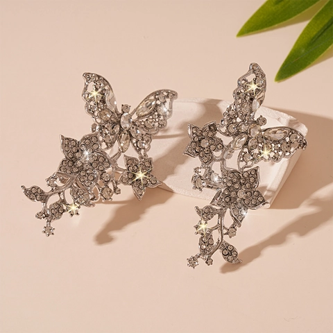 Butterfly Flower Leaf Ear Cuffs Alloy Rhinestone Non Pierced Wrap Earrings Luxury Elegant Jewelry For Women