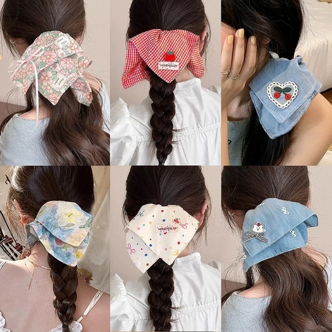 Scrunchies Hair Ties Cloth Velvet PU Leather Faux Artificial Pearl Bow Scarf Floral Heart Checkered Elastic Ponytail Holder Korean Style Women