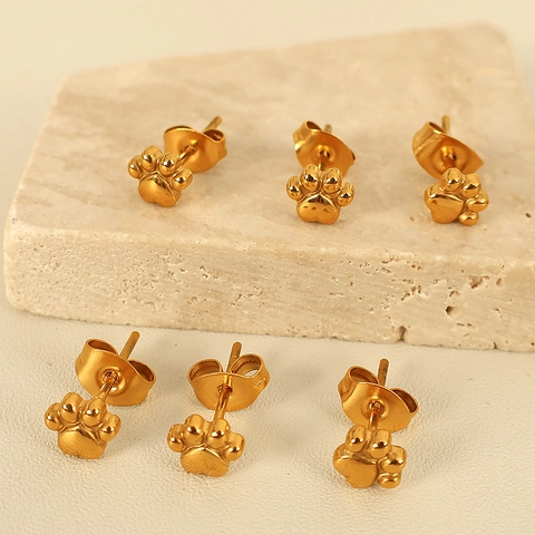 Süße Katzenpfote Ohrstecker 18K Vergoldeter Titanstahl Minimalistischer Tierschmuck Für Damen Geschenk