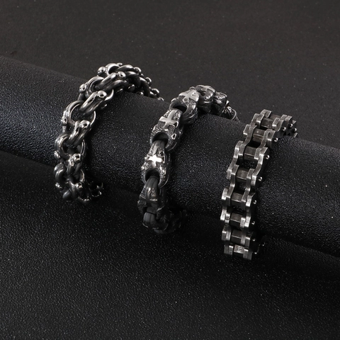 Bracciale Da Uomo Acciaio Inossidabile 316L Retro Croce Catena Bicicletta Punk Stile Industriale Gioielli Biker