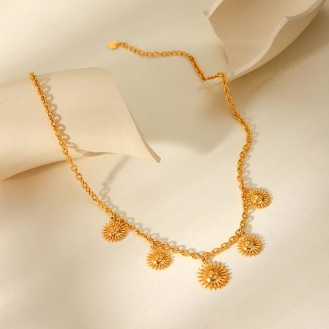 Collar Con Colgante De Cara De Sol Vintage Acero Inoxidable Chapado En Oro De 18K Cadena Bohemia Joyas Mujer