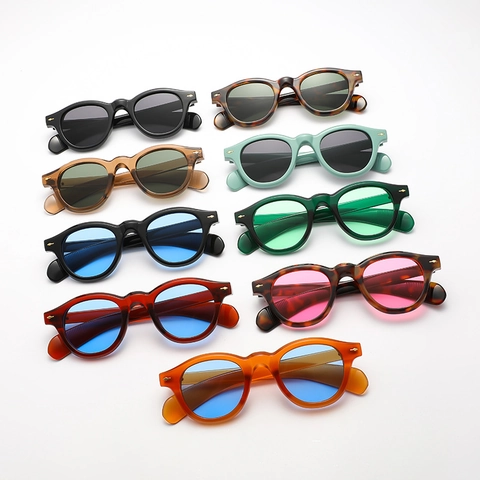 Vintage Runde Sonnenbrille Für Damen Kunststoff PC Gläser Anti UV Retro Metallnieten Elegante Mode Trendige Brillen