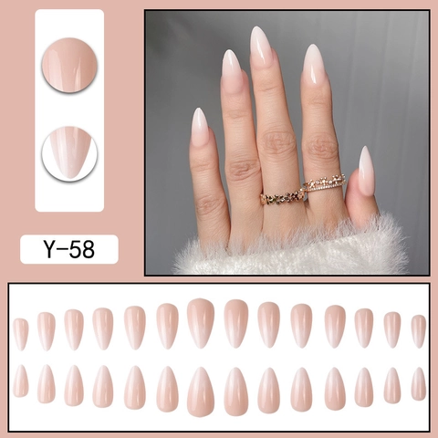 Ombre Mandel Press On Nägel Lang Spitz Glänzend Nude Rosa Farbverlauf Künstliche Fingernägel Für Frauen