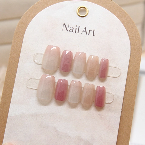 Uñas Postizas Press On Cat Eye Rosa Degradado Brillante Desmontable Elegante Dulce Manicura Para Mujeres Plástico ABS