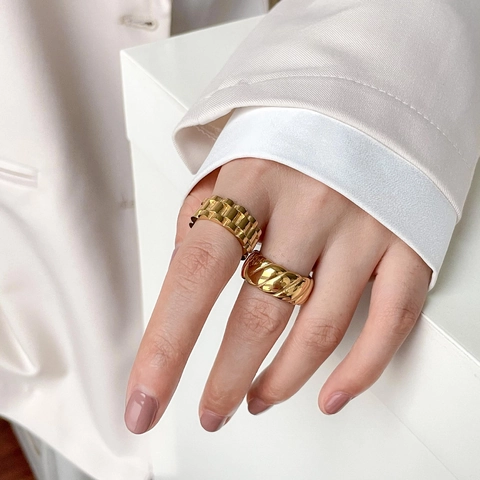 Vintage Gold Plated Titanium Steel Ring Chunky Chain Twist Croissant Geometric Minimalist Jewelry For Women