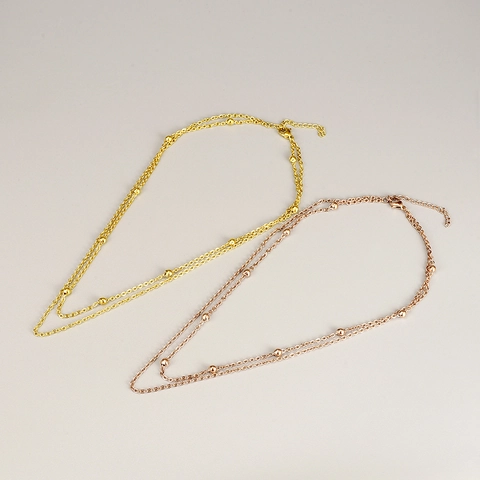 Collar De Doble Capa Acero Inoxidable 316L Chapado En Oro 18K Cadena De Cuentas Joyería Minimalista Para Mujeres