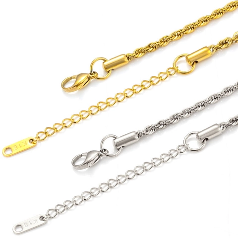 Rope Chain Necklace Stainless Steel 18K Gold Plated Waterproof Vacuum Electroplated Non Fading For Men Women