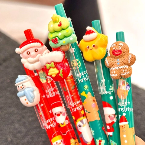 Penne Gel Natalizie Cartone Animato Babbo Natale Pupazzo Di Neve Silicone 3D Decorazione Cancelleria Ufficio Regalo