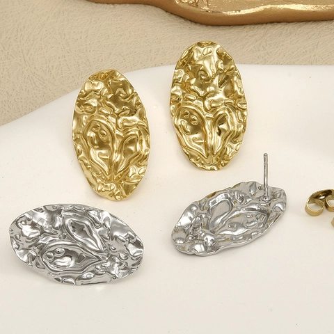304 Stainless Steel Irregular Lava Texture Stud Earrings For Women 18K Gold Plated Wrinkled Design Fashion Jewelry Ear Studs