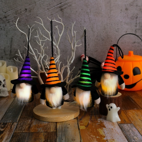 Ornamenti Di Gnomi Luminosi Cappello Da Stregone A Righe In Maglia LED Illuminato Nano Peluche Halloween Natale Arredamento