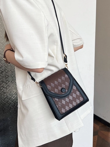 Mini Crossbody Tas Dames Telefoontasje PU Leer Ruitpatroon Magneetsluiting Verstelbare Riem Vintage Stijl