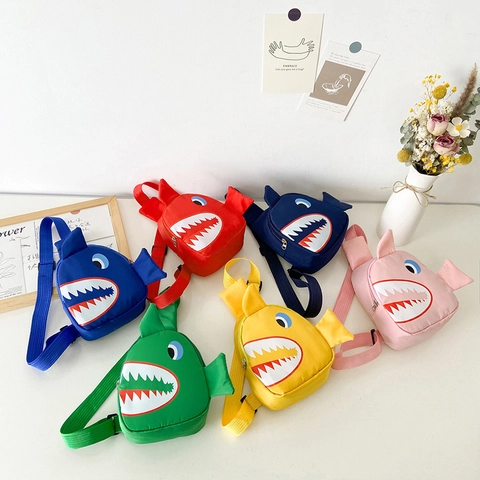 Kids Cartoon Shark Chest Bag Oxford Cloth Crossbody Sling Bag Adjustable Strap Trendy Fashion For Boys Girls