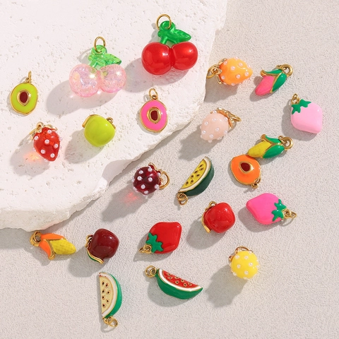 Pendenti A Forma Di Frutta Acciaio Inossidabile Placcato Oro 18K Smalto Resina Perla Artificial DIY Gioielli Per Donne Ragazze