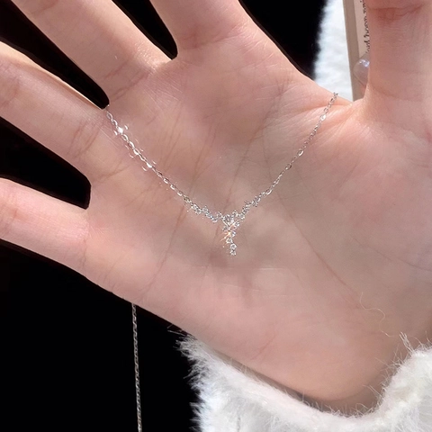 Minimalist Silver Color Alloy Star River Pendant Necklace For Women Rhinestone Inlaid V Shaped Clavicle Chain Jewelry Gift