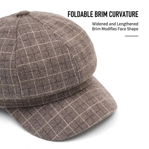 Vintage Schiebermütze Herbst Winter Warm Karo Achteckige Hut Wollige Tweed Textur Retro Britischen Stil Unisex Verstellbar