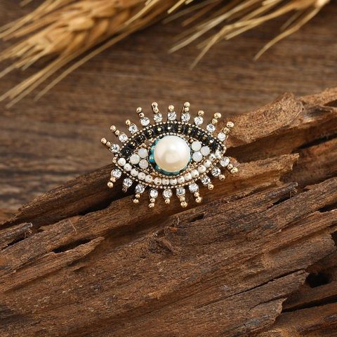 Spilla Malocchio Retro Lega Strass Perla Artificial D'acqua Dolce Perla Artificial Di Rame Vintage Etnico Bohemien Unisex
