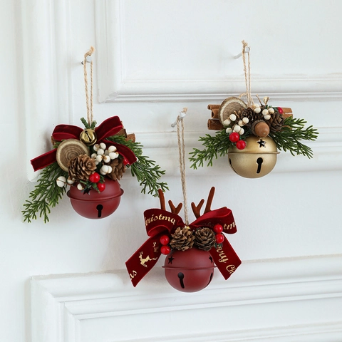Ornamenti Sospesi Campanelle Di Natale Metallo Pigna Bacche Corna Decorazione Albero Rustica