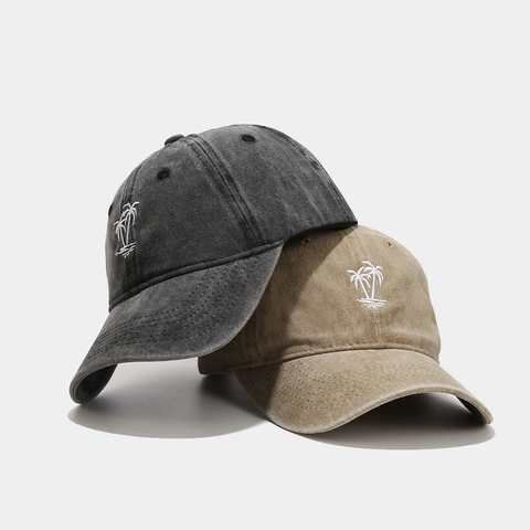 Gorra De Béisbol De Algodón Lavado Bordado De Palmera Vintage Ajustable Visera Curva Sombrero De Sol Para Mujeres Hombres