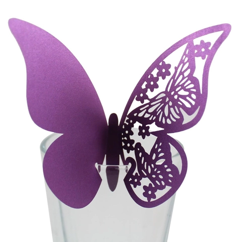 Laser Cut Hollow Butterfly Place Cards Pearlescent Paper Wine Glass Decor For Wedding Banquet Table Decoration Party Supplies