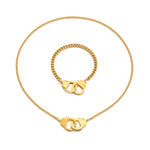 Handcuff Pendant Necklace And Bracelet Stainless Steel Jewelry For Men Women Punk Hip Hop Style Couple Jewelry Gold Silver