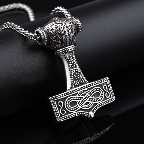 Thor Hammer Mjolnir Pendant Necklace Stainless Steel Compass Viking Vintage Celtic Knot Jewelry For Men