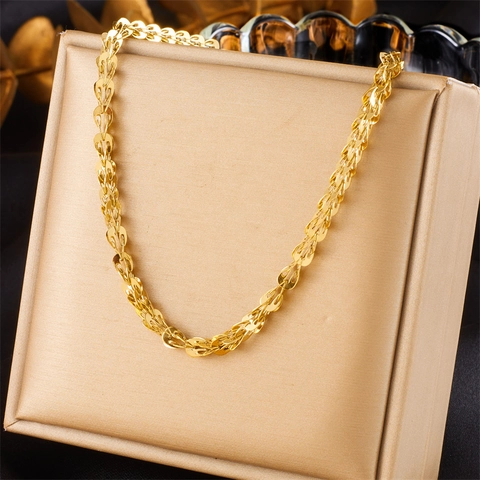 Gold Plated Stainless Steel Necklace Phoenix Tail Leaf Link Chain Retro Simple Fashion Jewelry Gift For Women