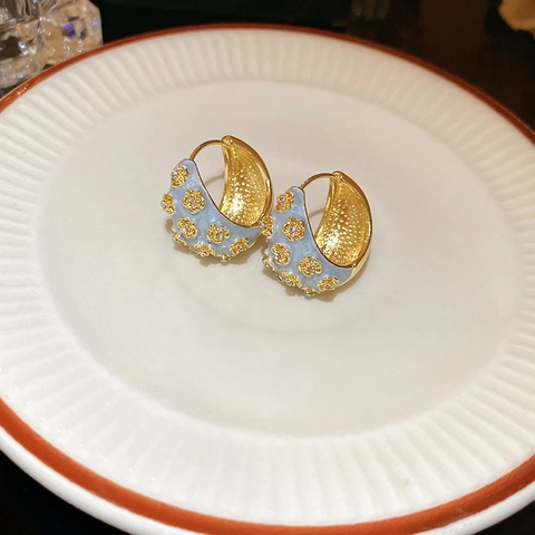 Retro Palast Stil Blumen Ohrringe Legierung Emaille Strass Muschel Künstliche Perlen Für Damen Mit 925 Sterling Silber Ohrstecker