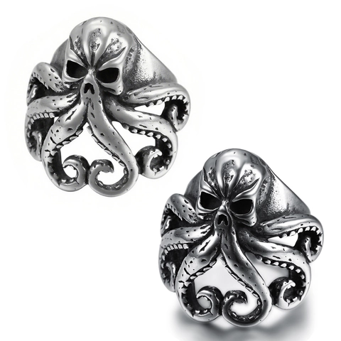 Oktopus Tentakel Totenkopf Ring Edelstahl Retro Gothic Punk Stil Schmuck Für Herren Vintage Kraken Design