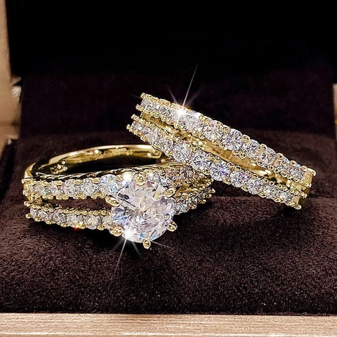 Elegante Dames Verlovingsringen Koper Cubic Zirconia Ronde Hoofdsteen Zes Klauwen Luxe Bruiloft Sieraden Accessoire