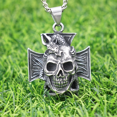 Collana Con Pendente A Croce Teschio Serpente Gotico Acciaio Inossidabile Vintage Punk Stile Oscuro Gioielli Uomo Donna