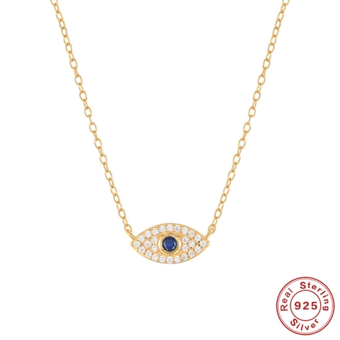 Collier Pendentif Mauvais Œil en Argent Sterling 925 Plaqué Or Zircone Œil Bleu Bijoux Porte-Bonheur Cadeau Femme