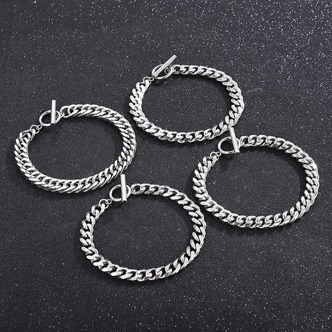 Bracciale A Catena Cubana In Acciaio Inossidabile Con Chiusura OT Minimalista Hip Hop Punk Gioielli Per Uomo E Donna