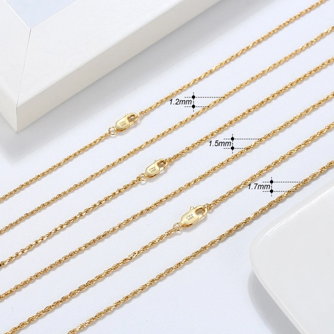 Collar de Cadena de Cuerda de Plata de Ley 925 Minimalista Para Hombres Mujeres Cadena de Eslabones Trenzados Chapada en Oro Joyería de Moda Estilo Italiano Regalo