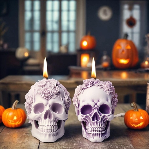 Skull Rose Flower Silicone Mold For DIY Candle Plaster Aromatherapy Gothic Halloween Decor Handmade