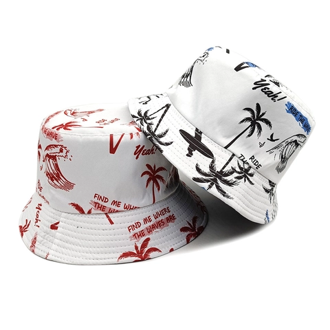 Chapeau Bob Unisexe Polyester Protection Solaire Vacances Plage Imprimé Tropical Cocotier Surf Été