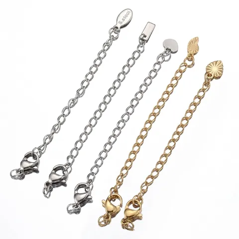 Stainless Steel Extender Chain With Lobster Clasp And Heart Leaf Pendant For Jewelry Making DIY Accessories Vacuum Plated