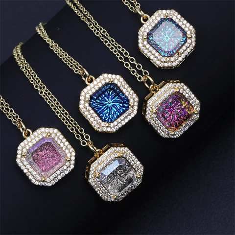 Geometric Octagonal Crystal Pendant Necklace Gold Plated Copper Cubic Zirconia Clavicle Chain Jewelry For Women