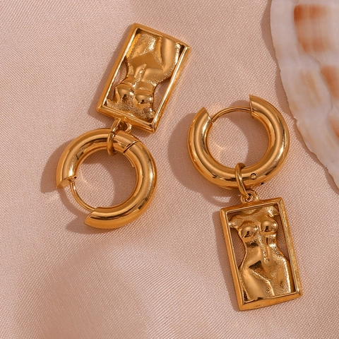 Pendientes de Gota con Torso Femenino Artístico de Acero Inoxidable Chapado en Oro Escultura de Cuerpo Rectangular para Mujer Joyería de Moda