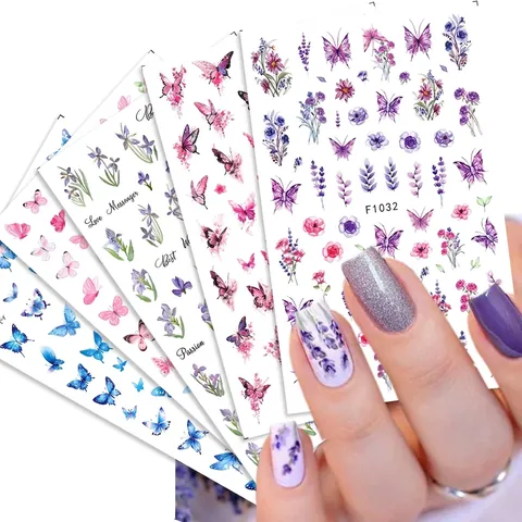 Nagelaufkleber Selbstklebend Blumen Schmetterling Tulpe Designs DIY Maniküre Dekoration 3D Hauchdünn Für Frauen Mädchen