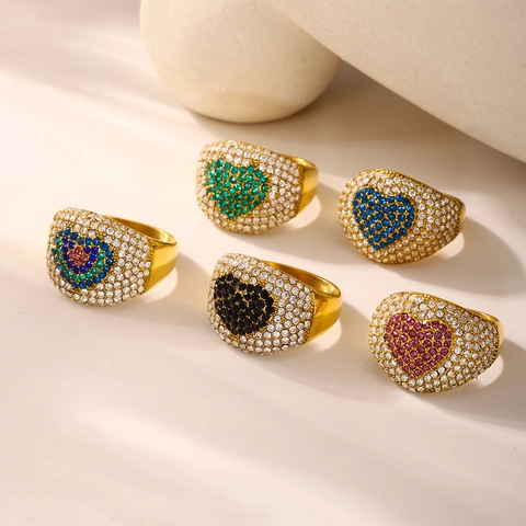 Luxus Edelstahl Herz Zirkon Ring Voll Diamant Pave 18K Vergoldet Mode Zeigefinger Ring Schmuck Für Damen